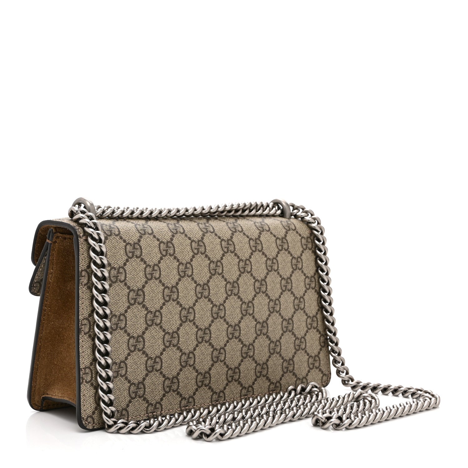 GG Supreme Monogram Suede Crystal Small Dionysus Shoulder Bag Beige Ebony Taupe