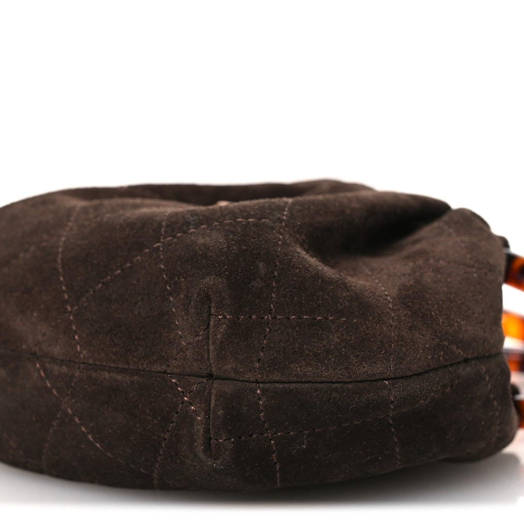 Suede Calfskin Plexiglass Tortoise Shell Quilted Mini Pouch Brown