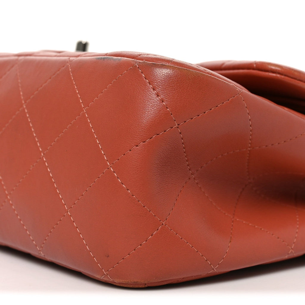 Lambskin Quilted Jumbo Double Flap Orange