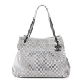 Calfskin Laser Cut Perforated CC Tote Silver