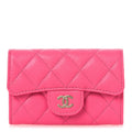 Caviar Quilted Flap Card Holder Wallet Pink