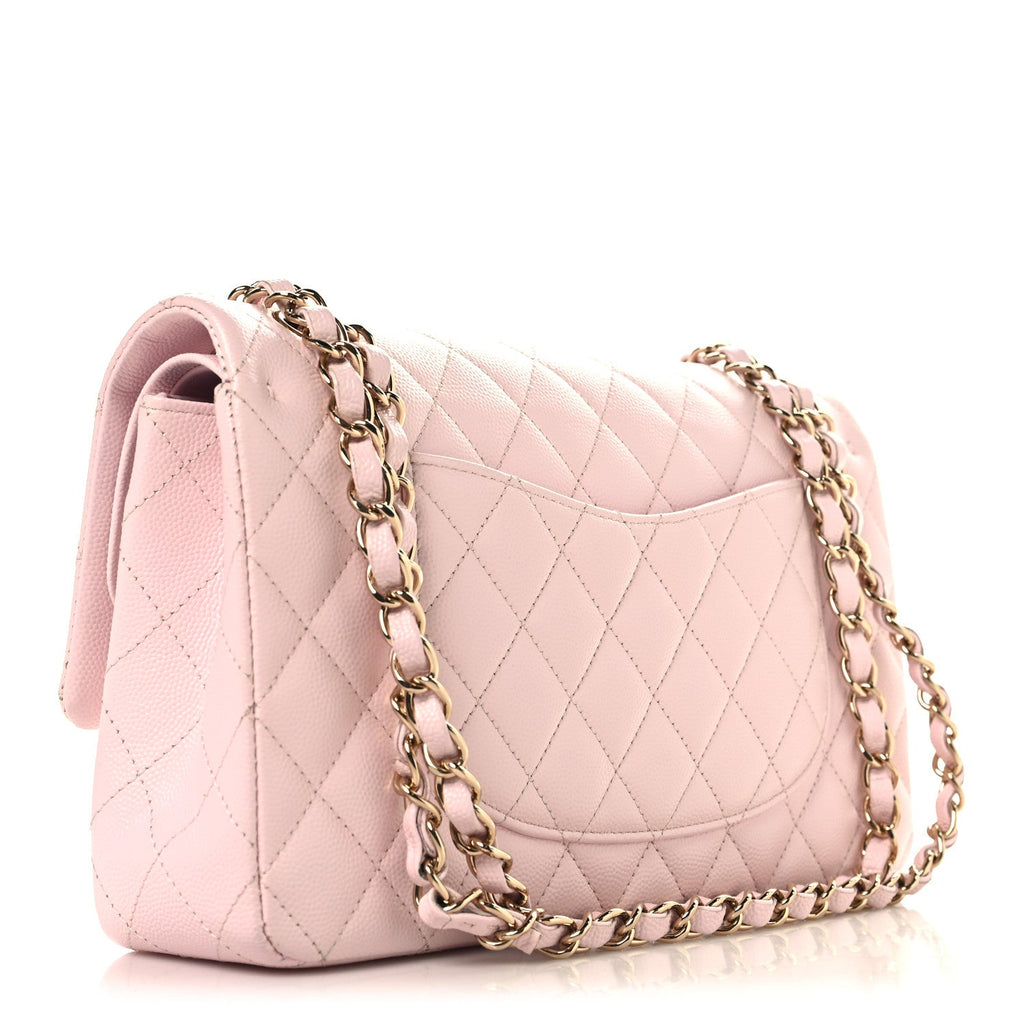 Caviar Quilted Medium Double Flap Light Pink