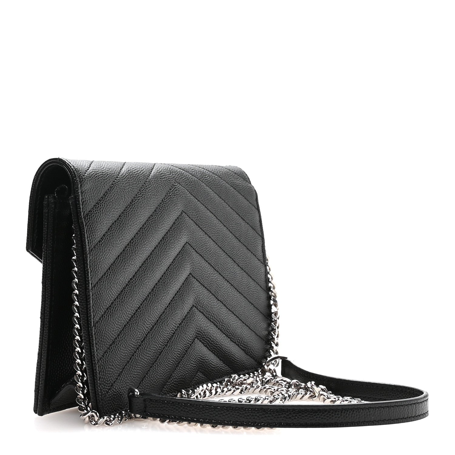 Grain De Poudre Matelasse Chevron Monogram Envelope Chain Wallet Black