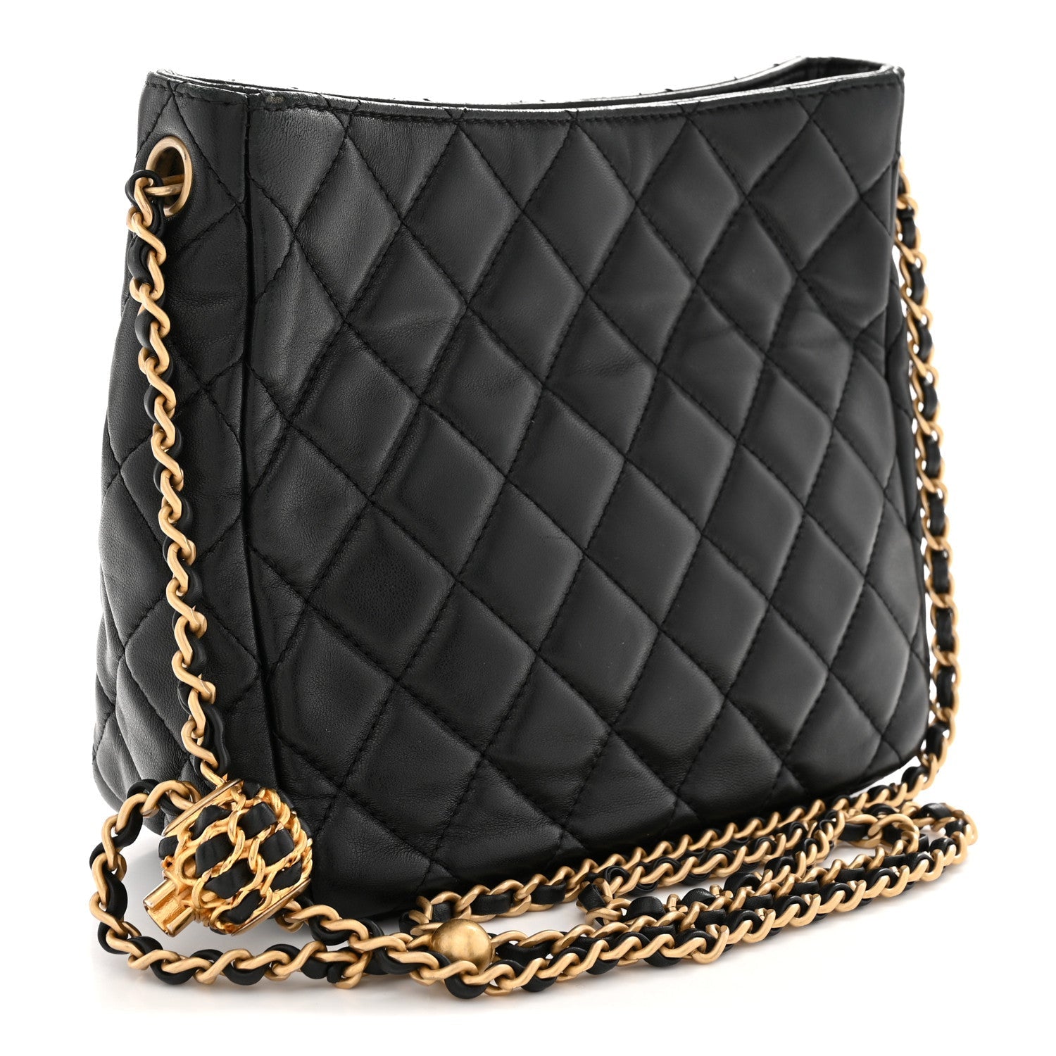 Lambskin Quilted Small Pearl Crush Hobo Black