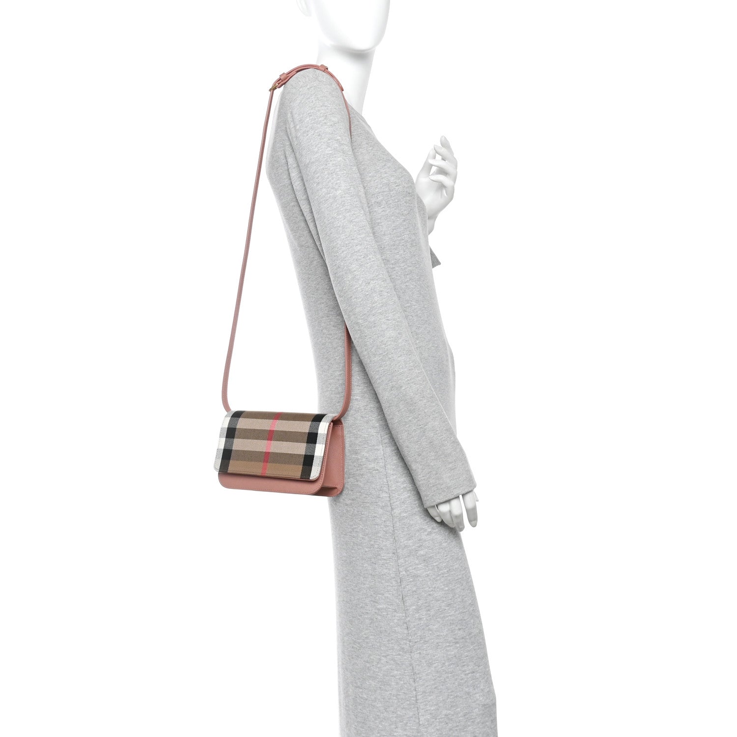 Grained Calfskin House Check Small Madison Shoulder Bag Dusty Pink