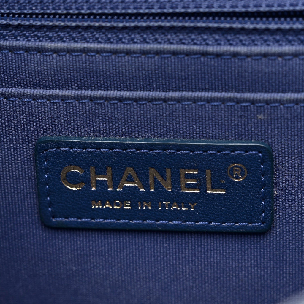 Denim Quilted Double You Mini Flap Blue Golden
