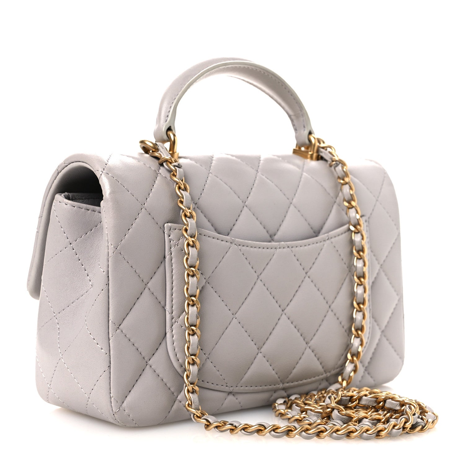 Lambskin Quilted Mini Top Handle Rectangular Flap Grey