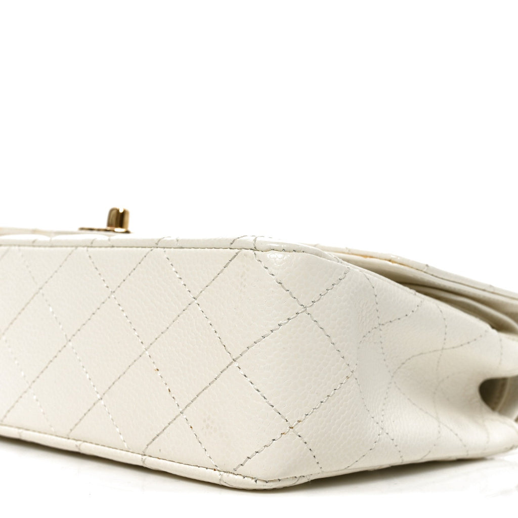 Caviar Quilted Medium Double Flap White