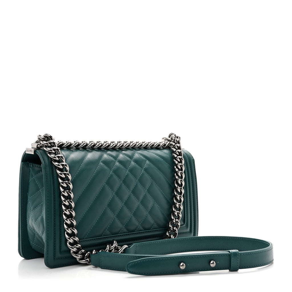 Calfskin Chevron Quilted Medium Boy Flap Turquoise