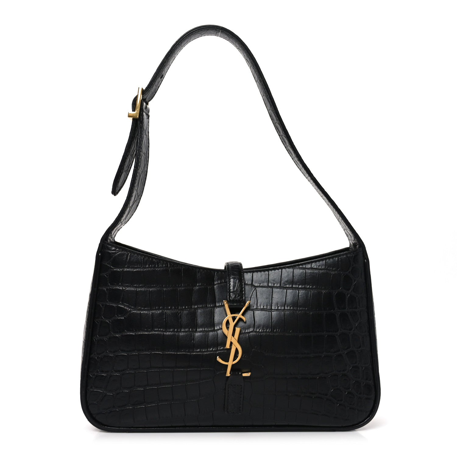 Calfskin Crocodile Embossed Le 5 A 7 Hobo Black