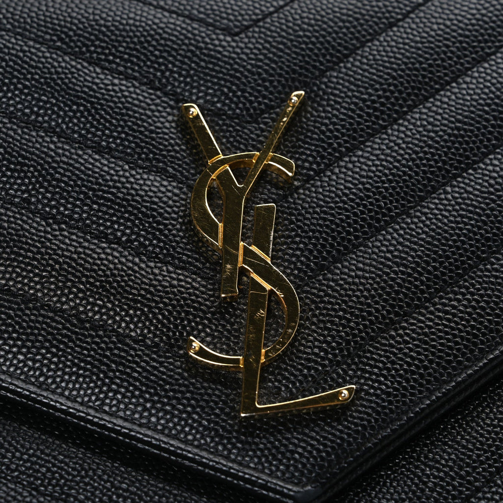 Grain De Poudre Matelasse Chevron Monogram Chain Wallet Black