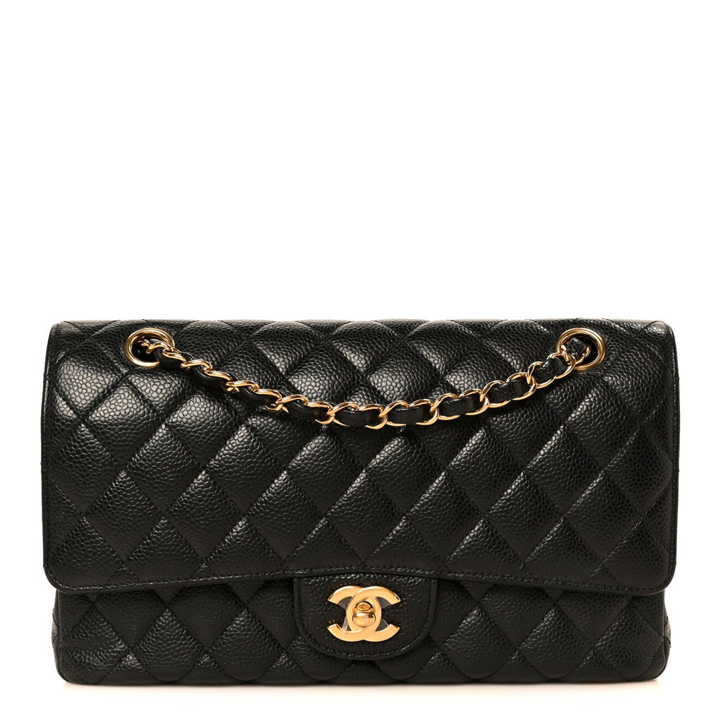 Caviar Quilted Medium Double Flap Black