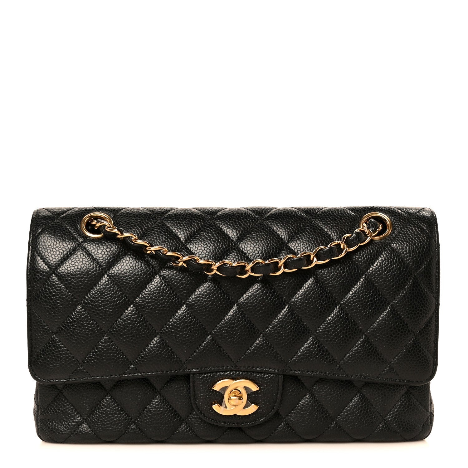 Caviar Quilted Medium Double Flap Black