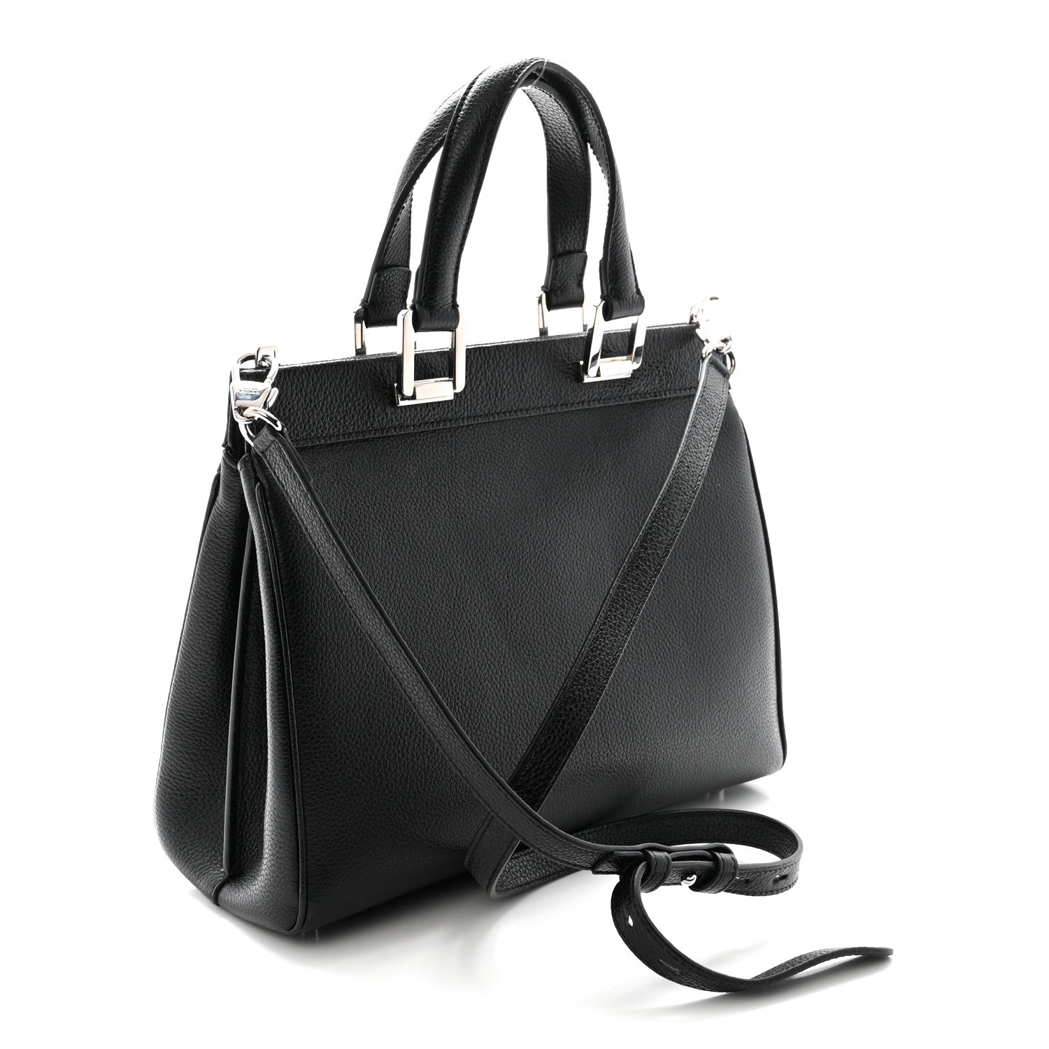 Grainy Calfskin Small Zumi Top Handle Bag Black