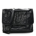 Crinkled Calfskin Matelasse Monogram Medium Niki Chain Satchel Black