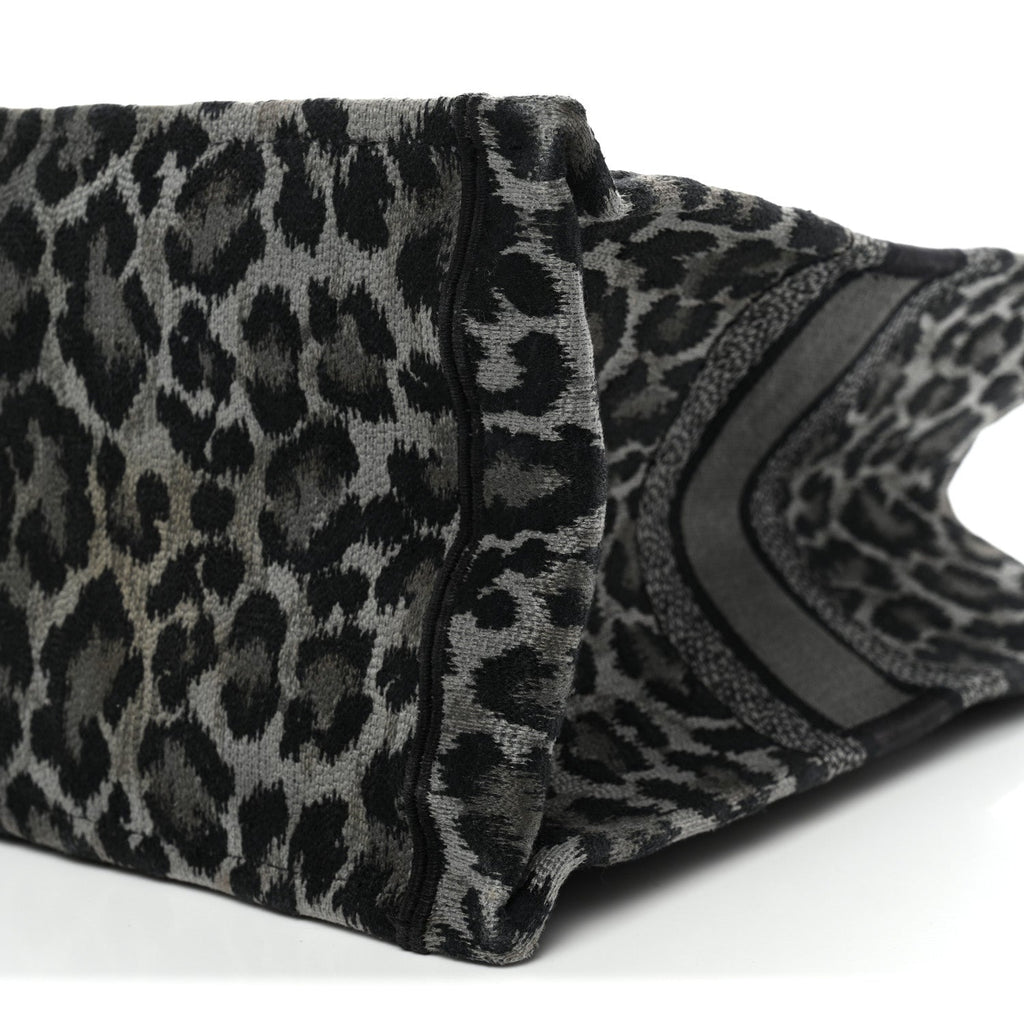 Canvas Mizza Embroidered Large Leopard Book Tote Grey