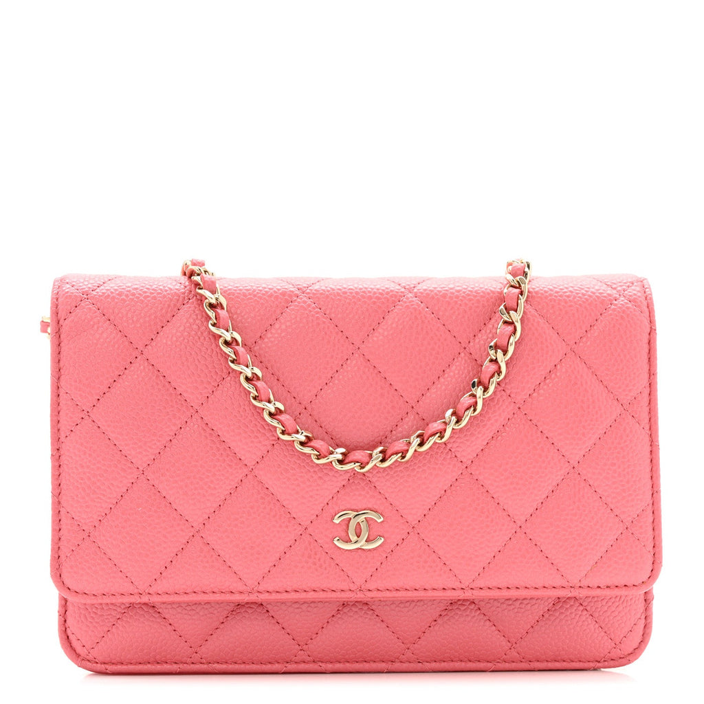 Caviar Quilted Wallet on Chain WOC Pink