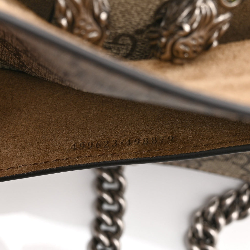 GG Supreme Monogram Suede Crystal Small Dionysus Shoulder Bag Beige Ebony Taupe