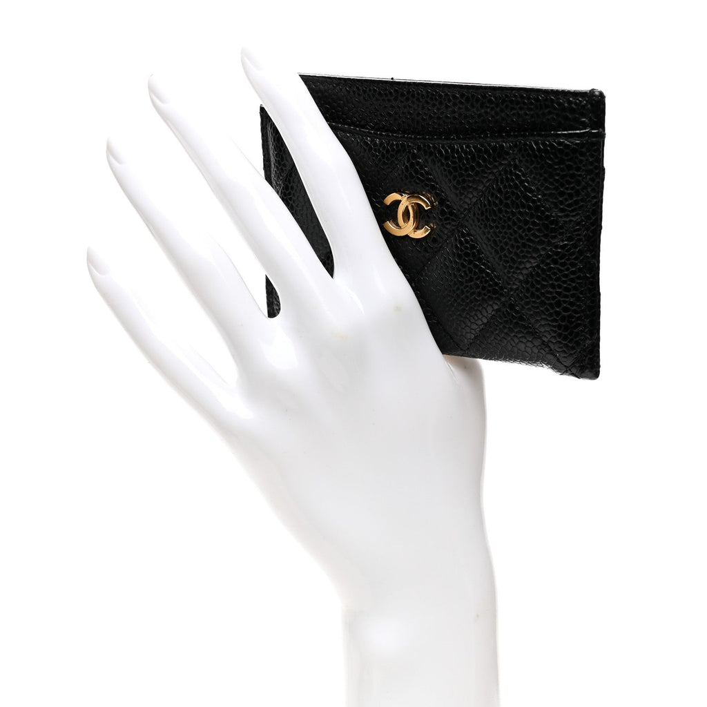 Caviar Quilted Card Holder Black