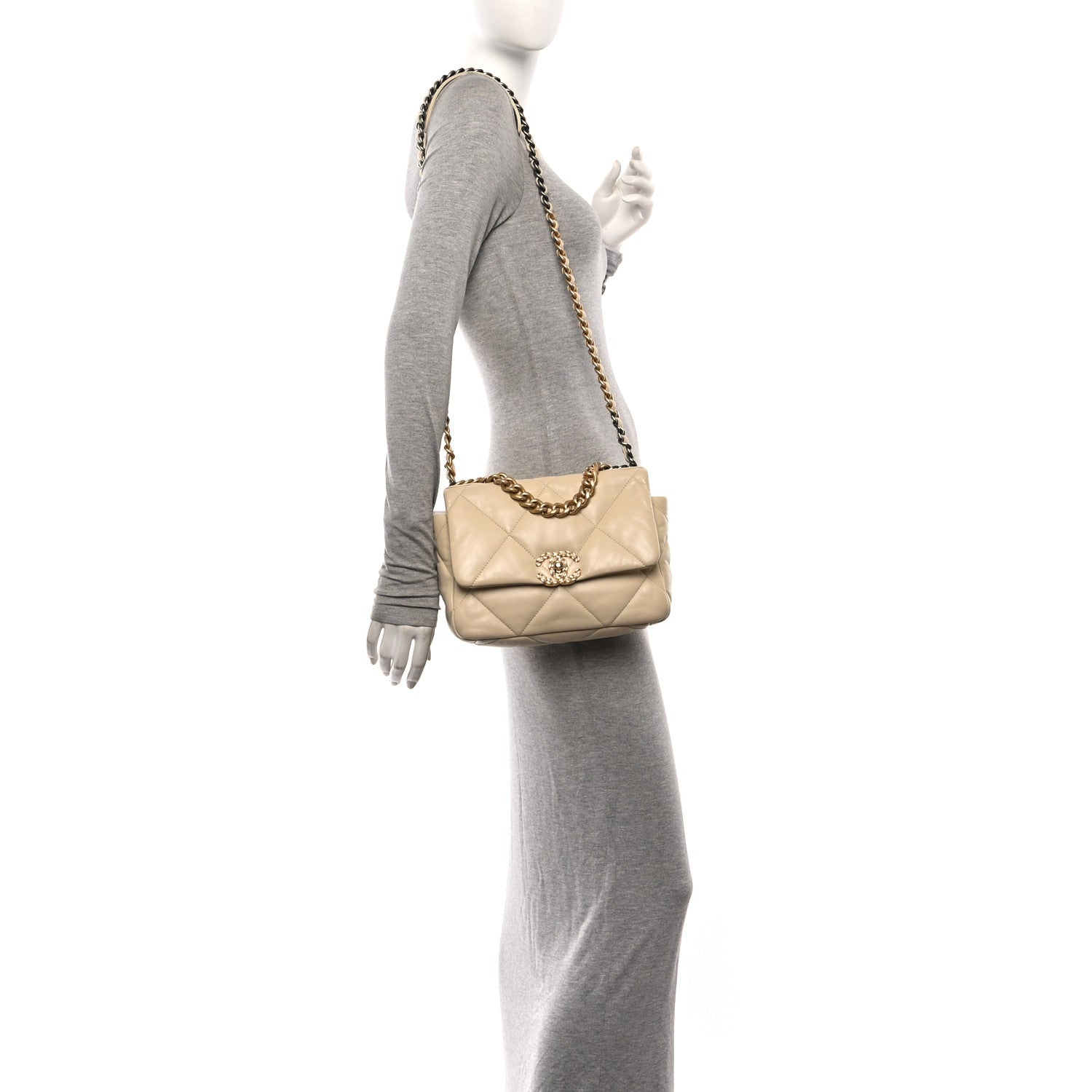 Lambskin Quilted Medium Chanel 19 Flap White White