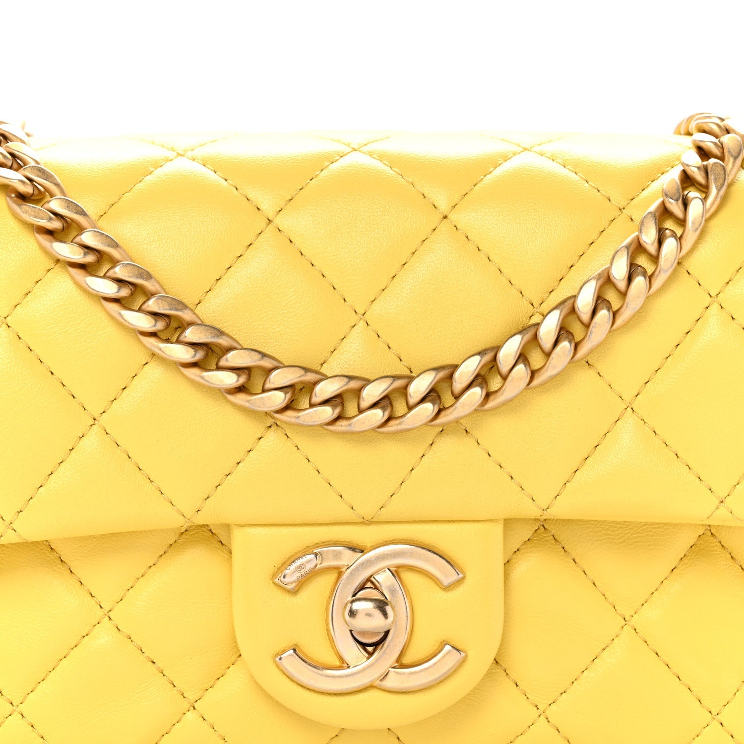 Lambskin Resin Quilted Mini Rectangular Pearl Samba Flap Yellow