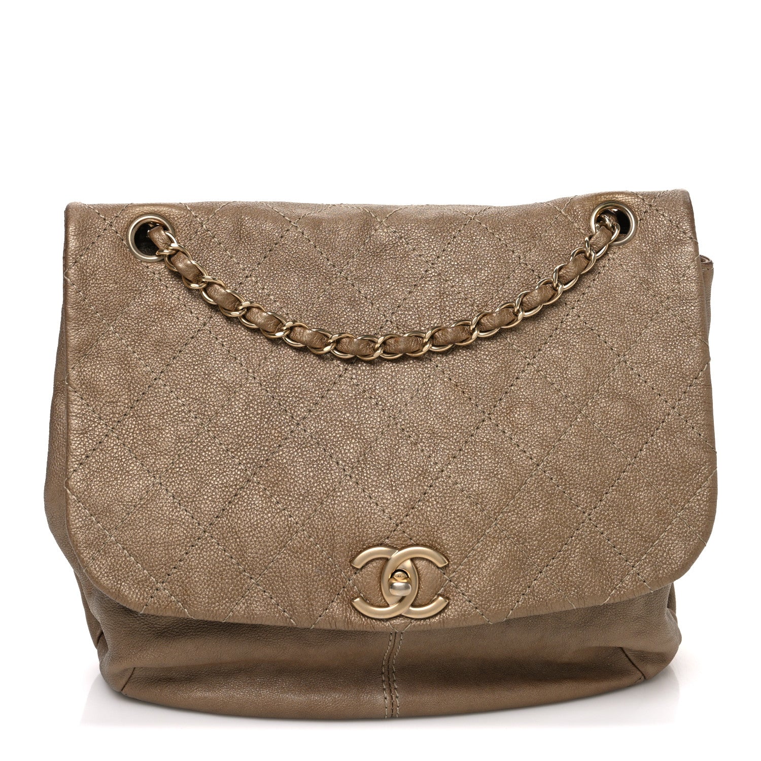Metallic Calfskin Quilted Trianon Small Messenger Flap Gold