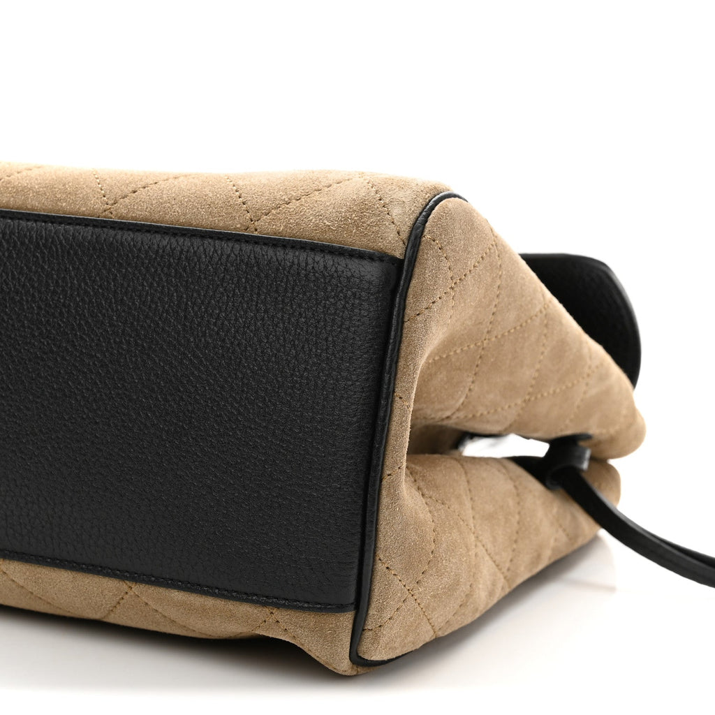 Grained Calfskin Suede Urban Essentials Large Shopping Bag Dark Beige Black Dark Beige Black