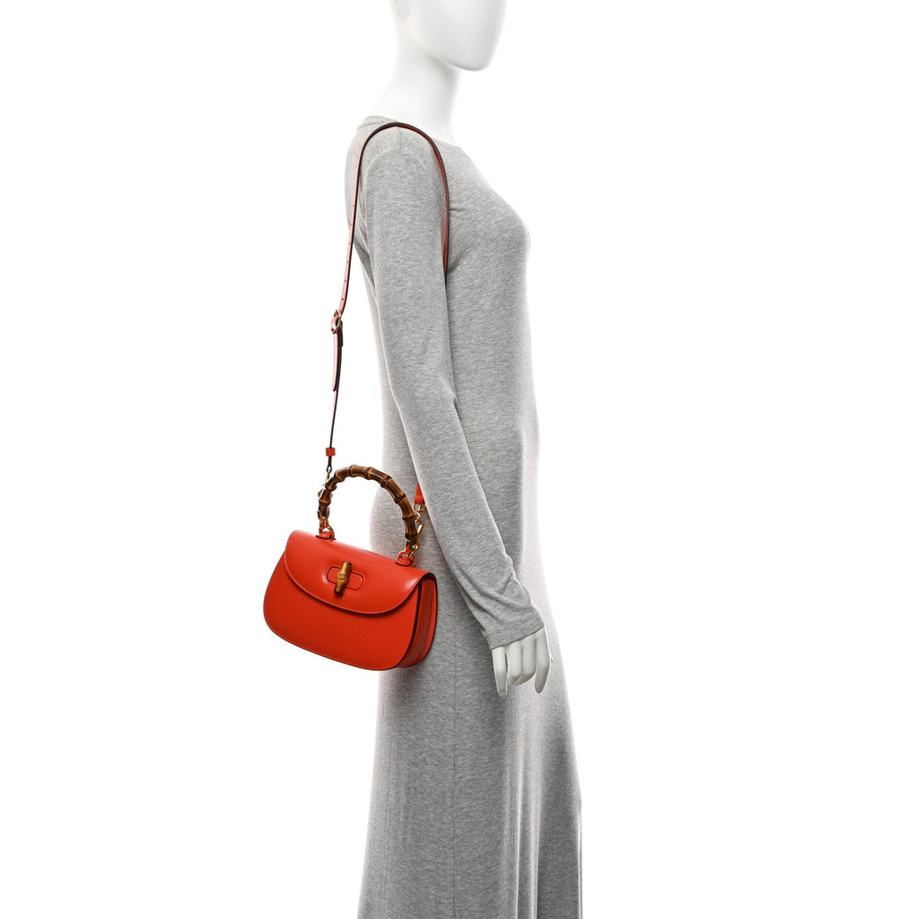 Boarded Dyana Lux Calfskin Web Small Bamboo 1947 Top Handle Bag Calypso Orange