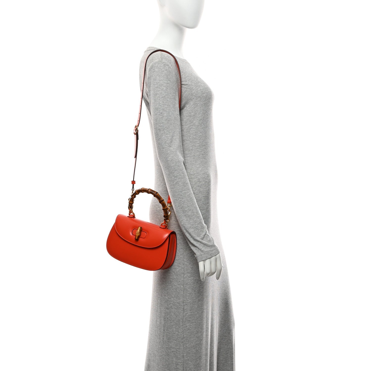 Boarded Dyana Lux Calfskin Web Small Bamboo 1947 Top Handle Bag Calypso Orange