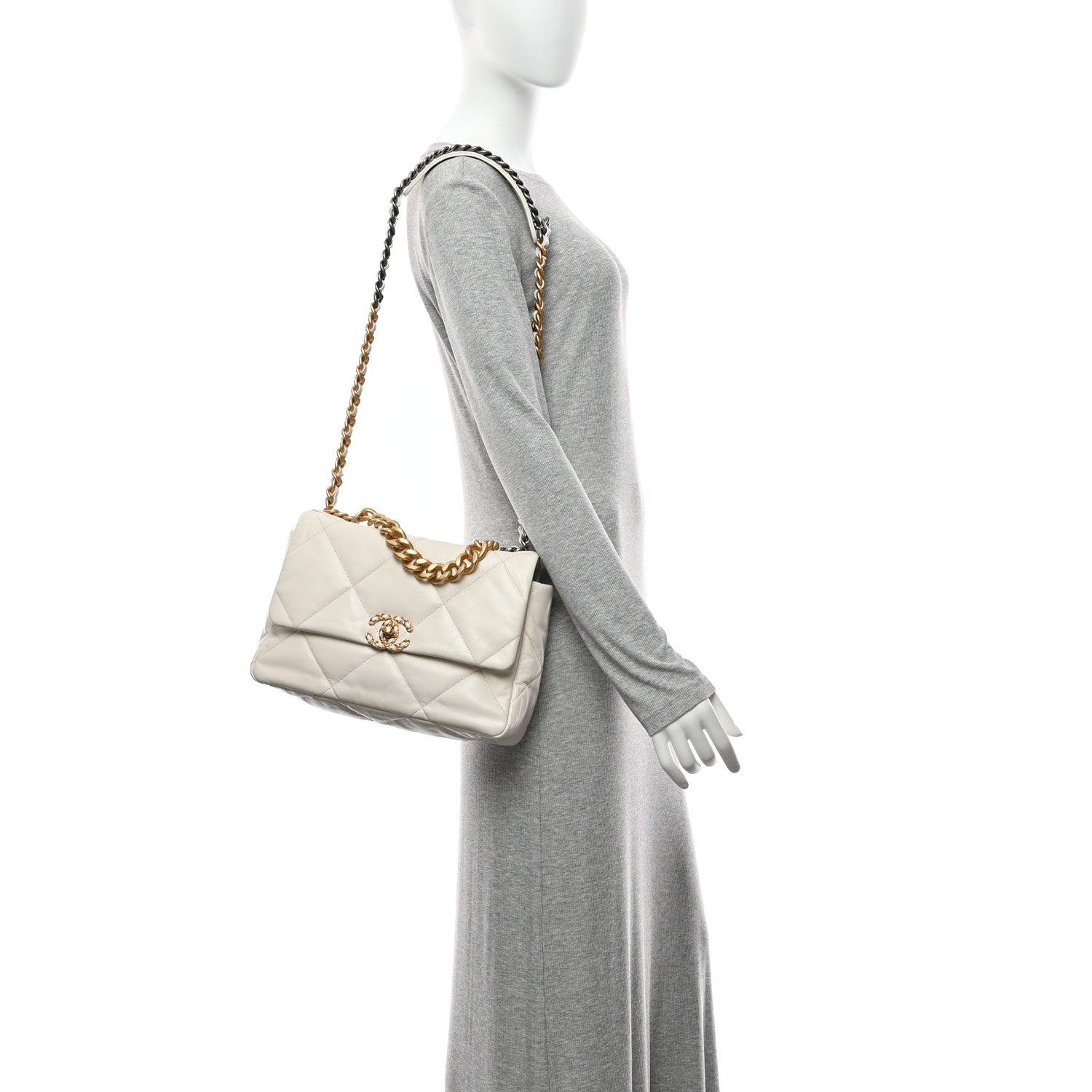 Goatskin Quilted Large Chanel 19 Flap White