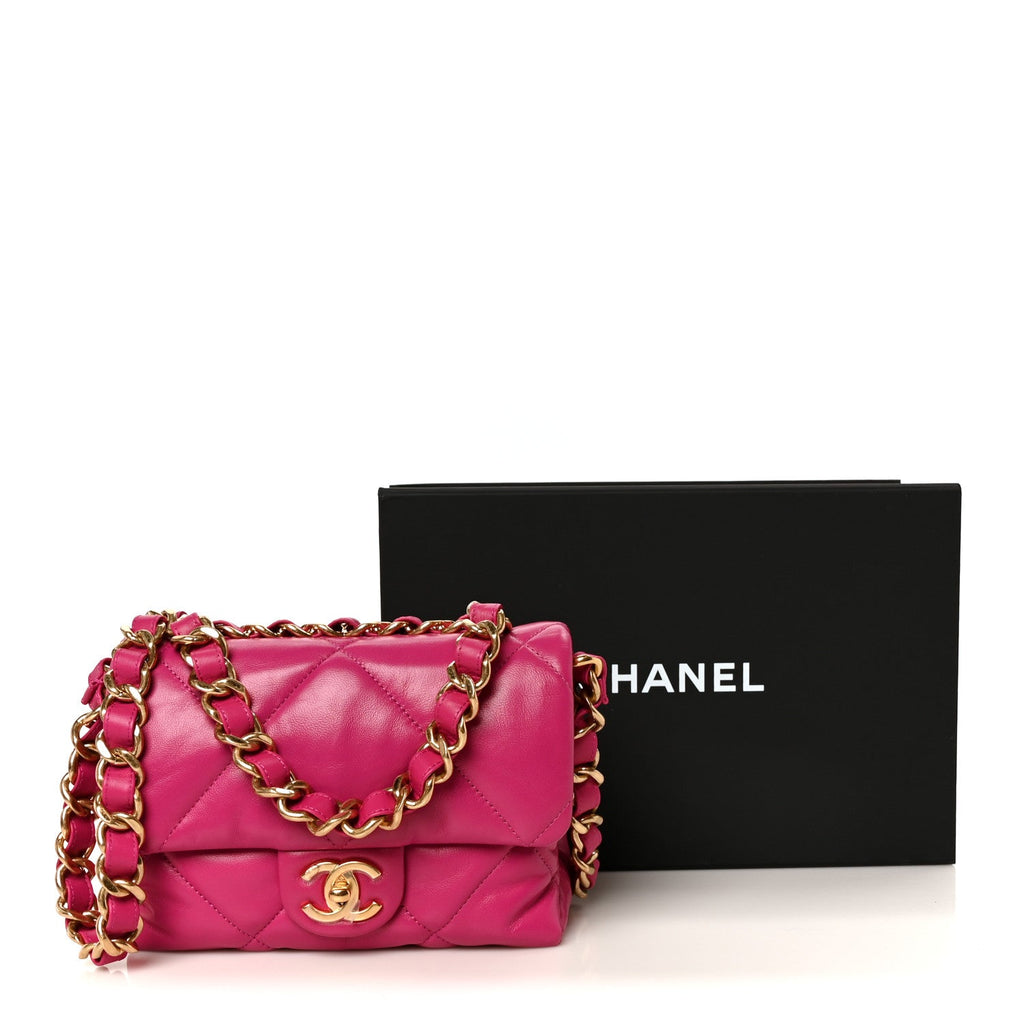 Lambskin Quilted Small Chain Top Handle Flap Fuchsia