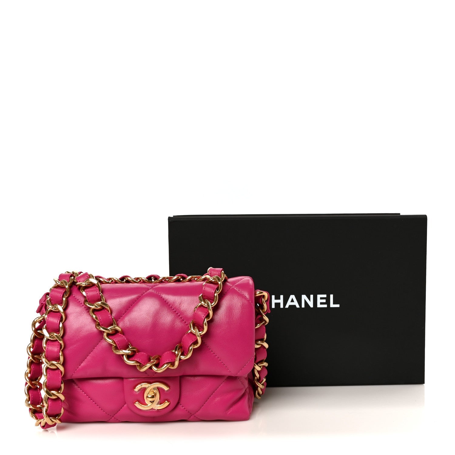 Lambskin Quilted Small Chain Top Handle Flap Fuchsia