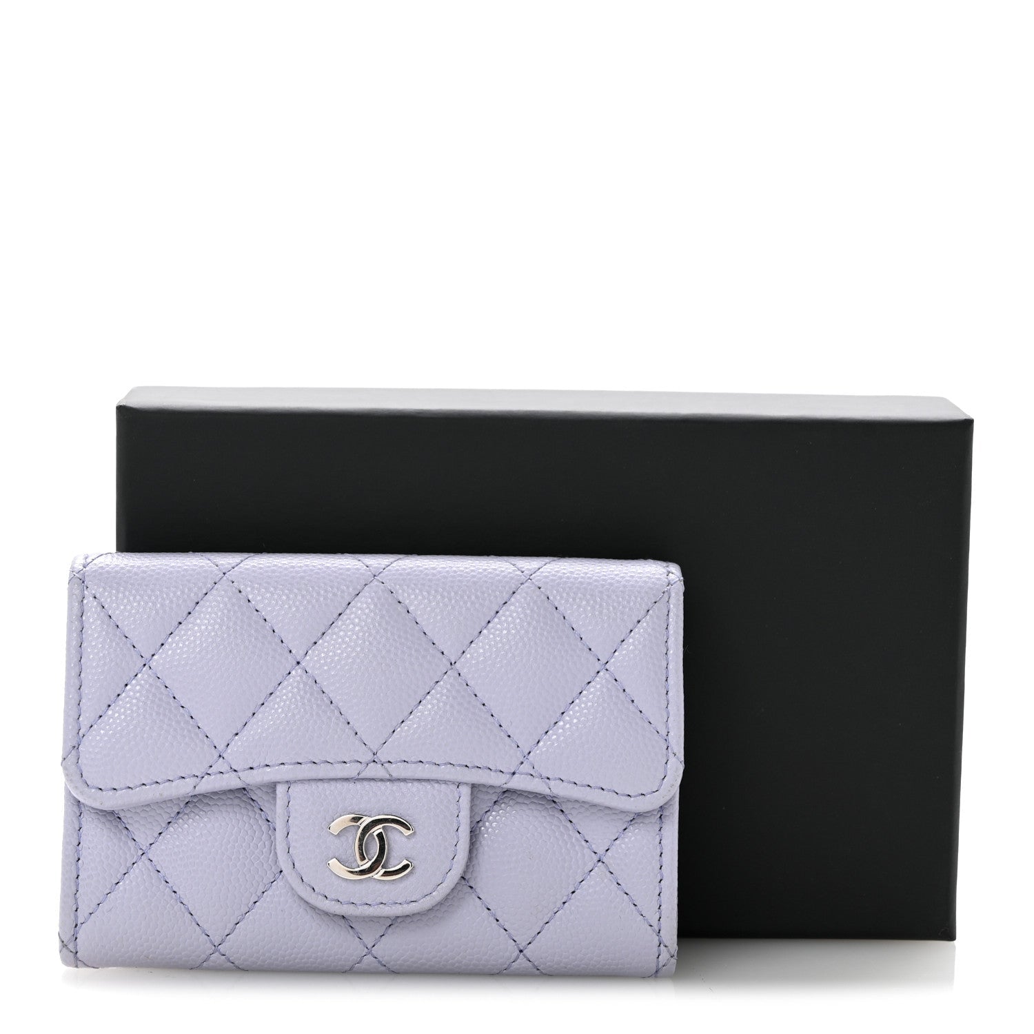 Caviar Quilted Flap Card Holder Wallet Light Purple
