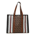 E-Canvas Monogram Stripe Book Tote Black Bridle Brown