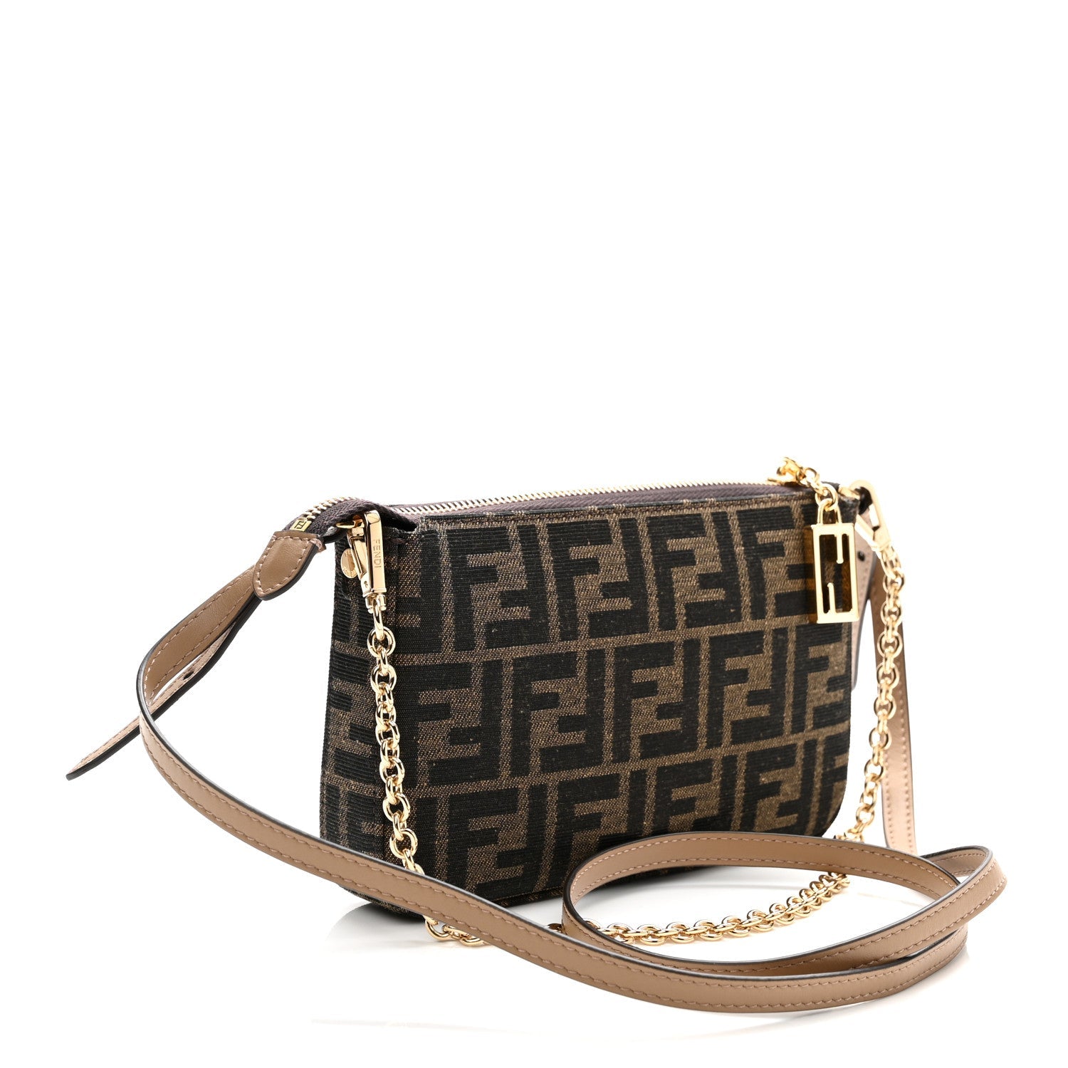 Fabric Jacquard Vitello Grace FF 1974 Baguette Pouch Tobacco Moro Sand