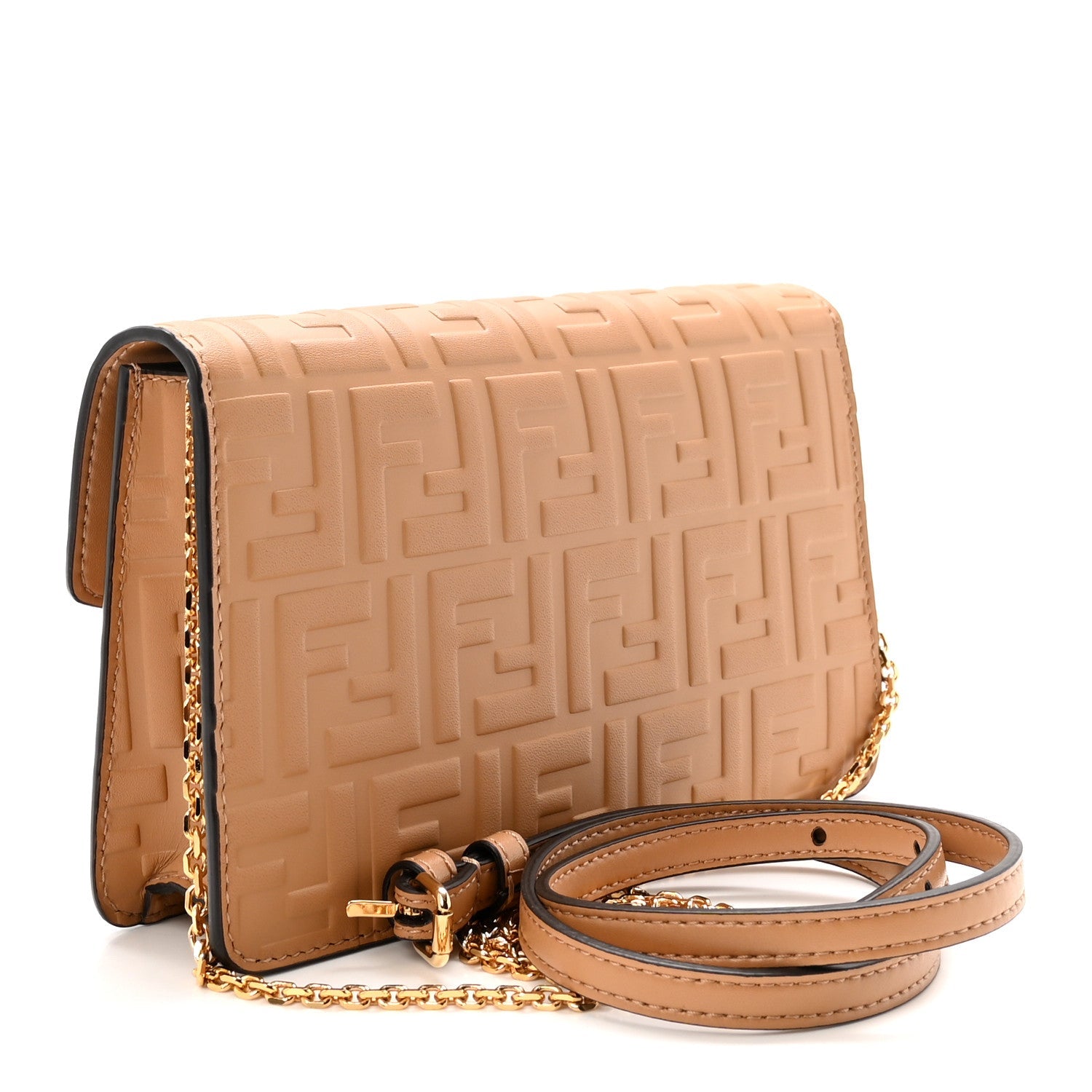Vitello Ceylon Bi-Color FF 1974 Embossed FF Diamonds Chain Wallet Miele Scuro
