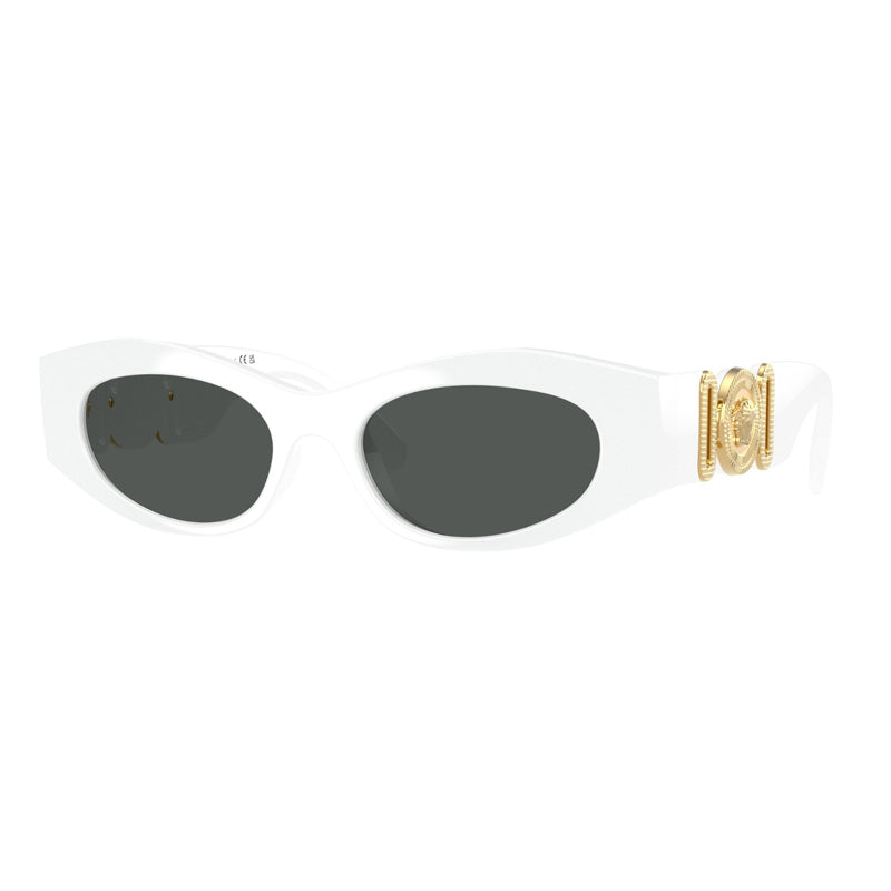 Versace Sunglasses Oval Full Rim, White Frame and Dark Grey Lens VE4480U314/87