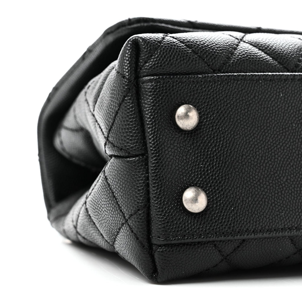 Caviar Lizard Embossed Quilted Mini Coco Handle Flap Black