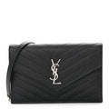 Grain De Poudre Matelasse Chevron Monogram Envelope Chain Wallet Black