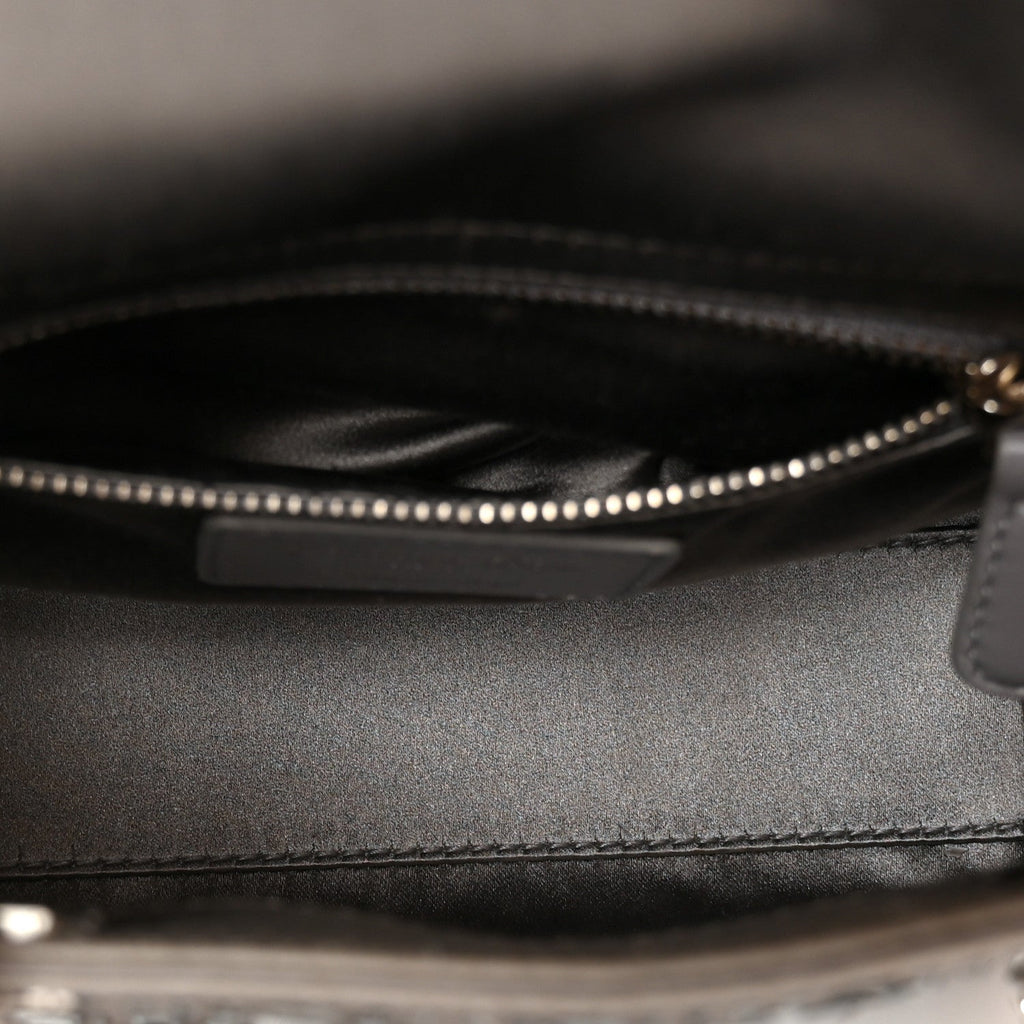 Satin Crystal Cannage Mini Lady Dior Gray