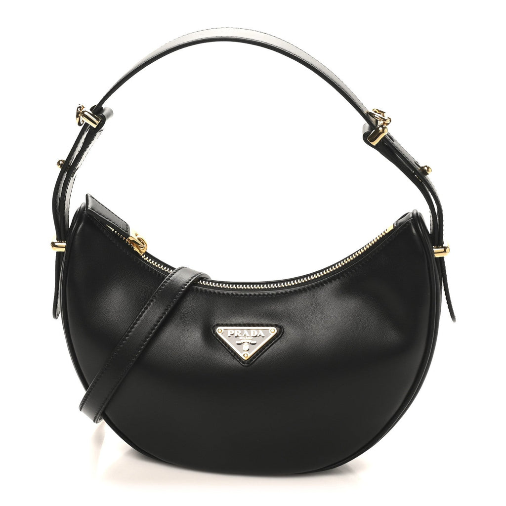 Soft Calfskin Arque Shoulder Bag Black