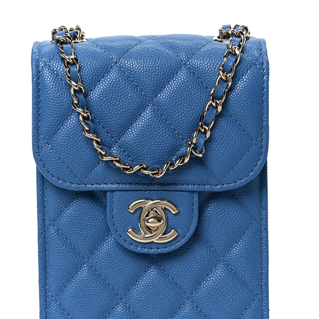 Caviar Quilted Classic Phone Holder Blue