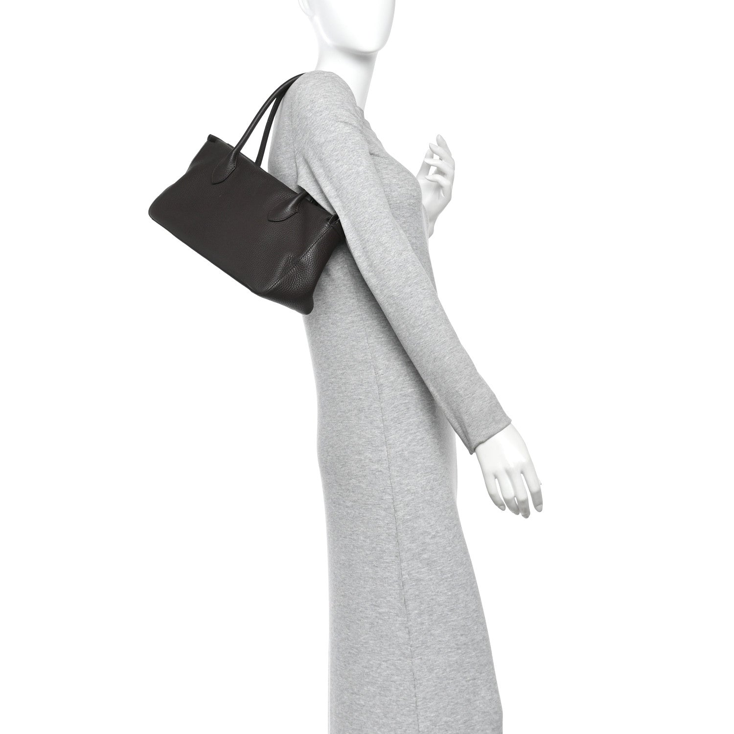 Grained Calfskin E/W Top Handle Bag Deep Brown