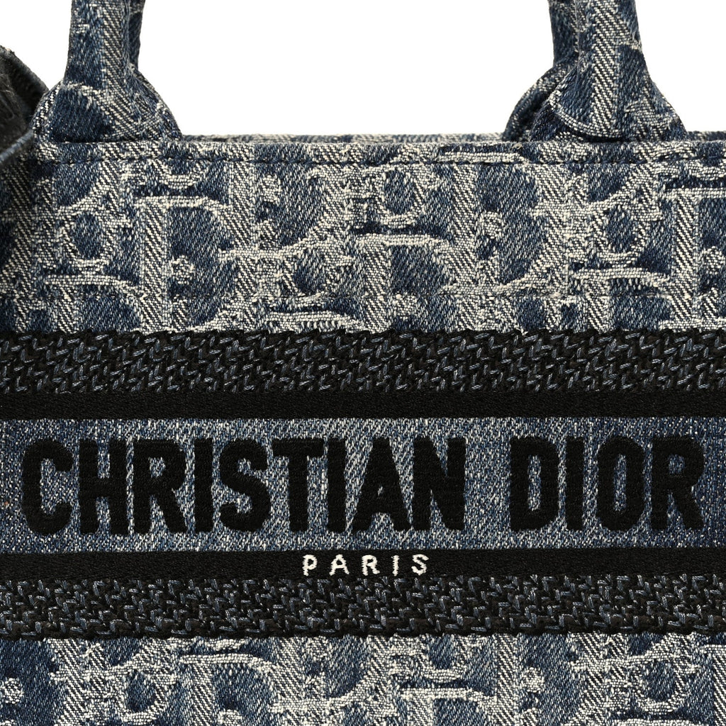 Denim Oblique Mini Book Tote With Strap Blue