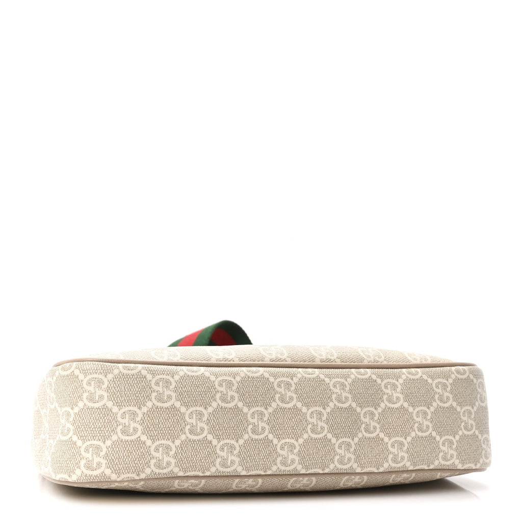 GG Supreme Monogram Textured Dollar Calfskin Web Small Ophidia GG Handbag Beige Mystic White Oatmeal