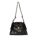 Shiny Crumpled Calfskin Quilted Small Chanel 25 Handbag Black