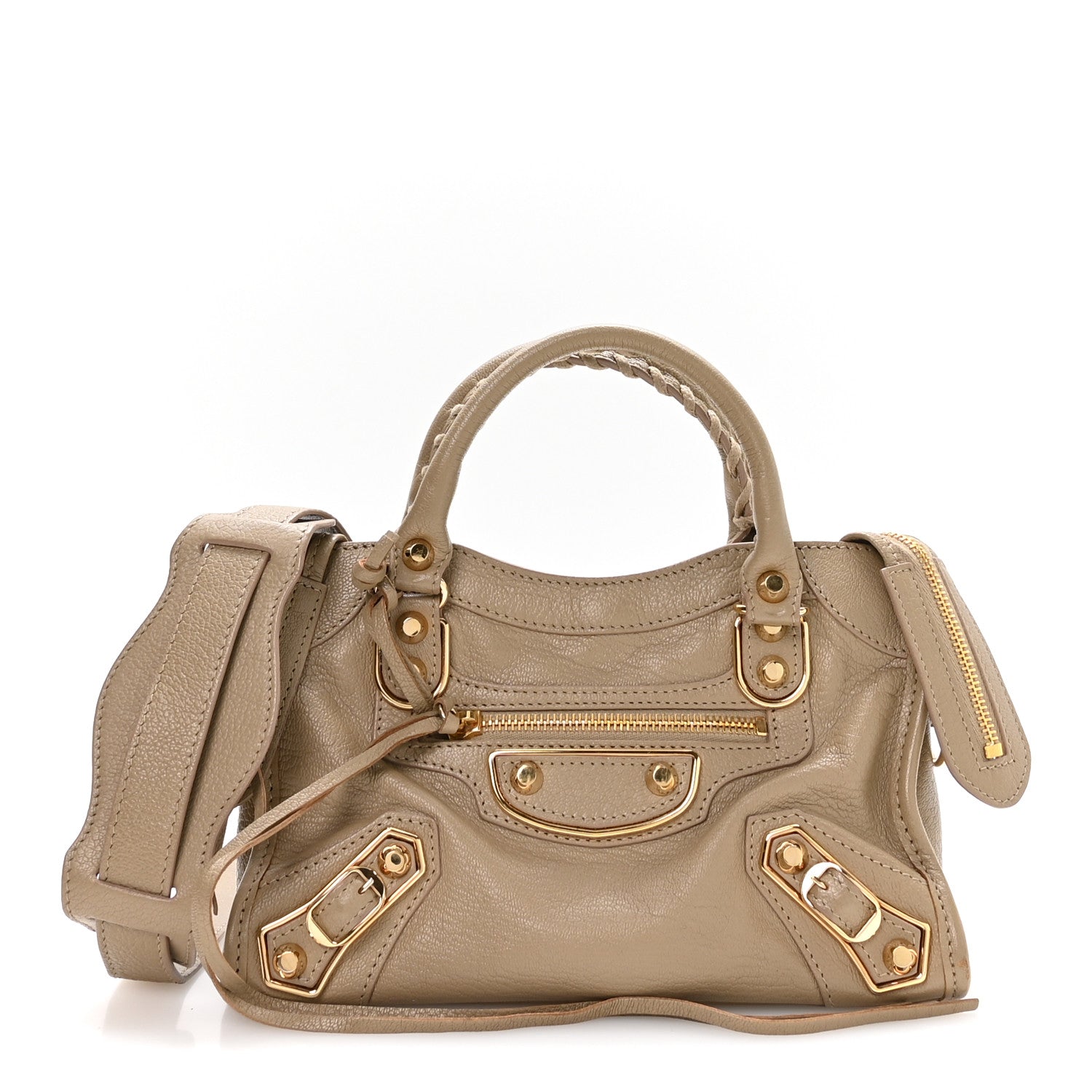 Chevre Gold Metallic Edge Hardware Mini City Beige Latte