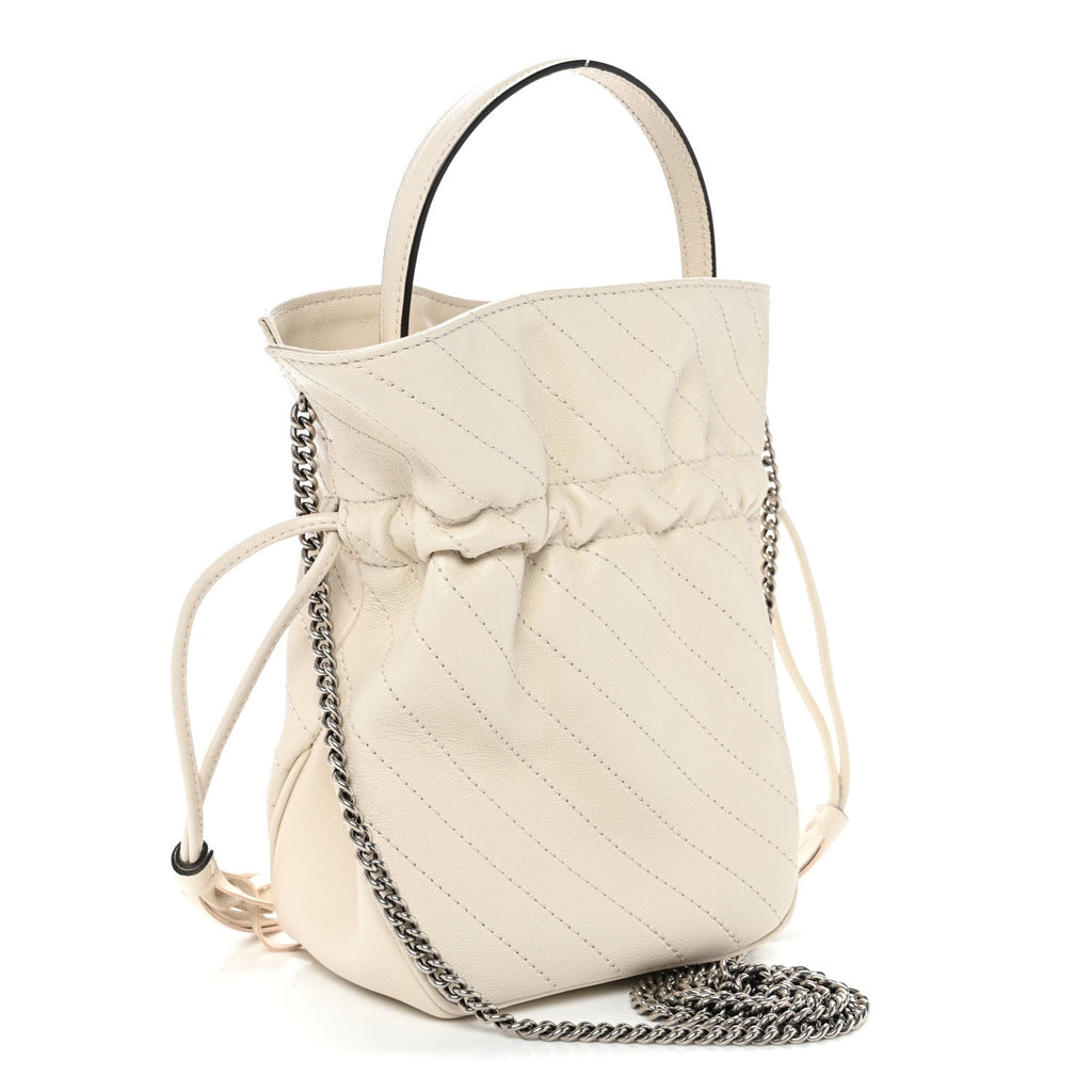 Sakai Be Green Calfskin Diagonal Stitched Mini Blondie Bucket Bag Mystic White