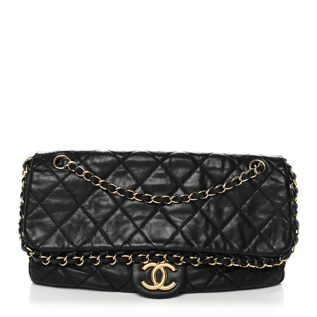 Calfskin Quilted Medium Chain Me Flap Black