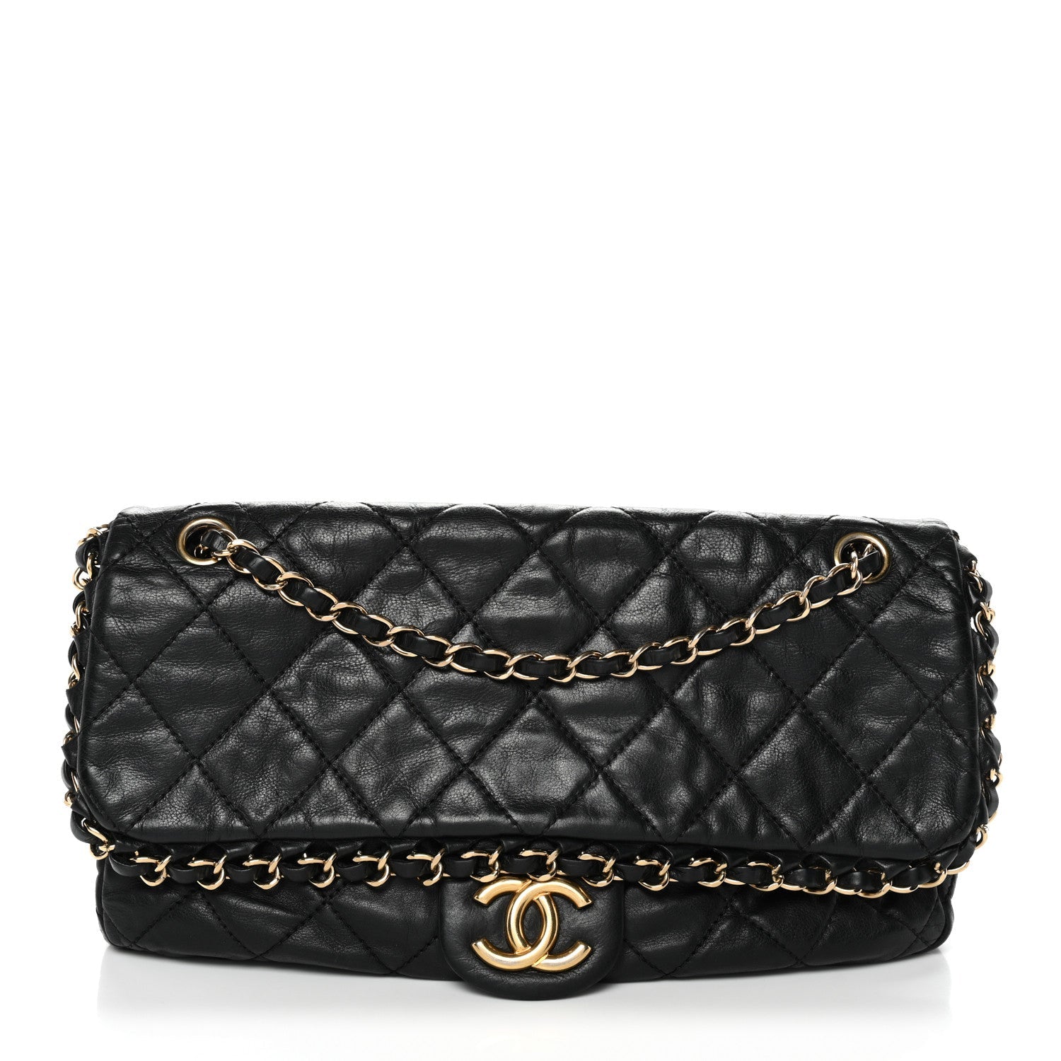 Calfskin Quilted Medium Chain Me Flap Black